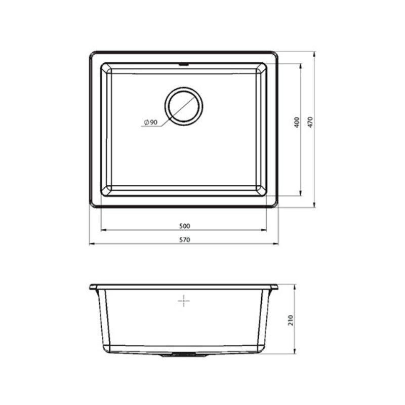 Metalac granitni podgradni sudoper Quadro U 50 crna 570x470 Ø90