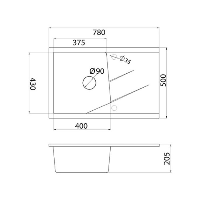 Metalac granitni usadni sudoper xLinea Plus crna 780x500 Ø90