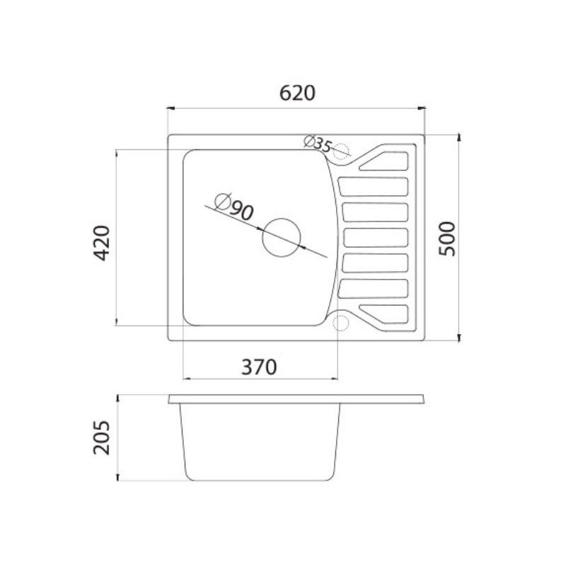 Metalac granitni usadni sudoper xQuadro M crna 620x500 Ø90