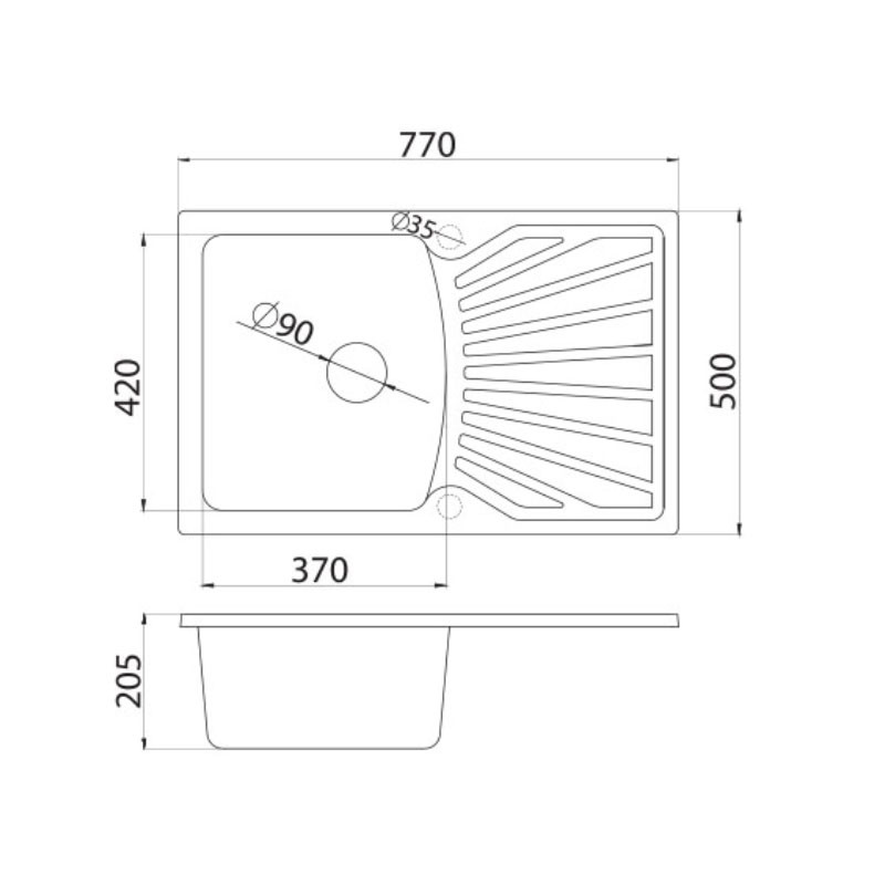 Metalac granitni usadni sudoper xQuadro Plus siva 770x500 Ø90