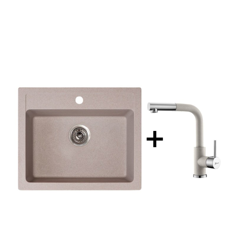 Metalac set granitni usadni sudoper xQuadro 60 bež 600x500 Ø90 + xGranit slavina Lux S za sudoper bež